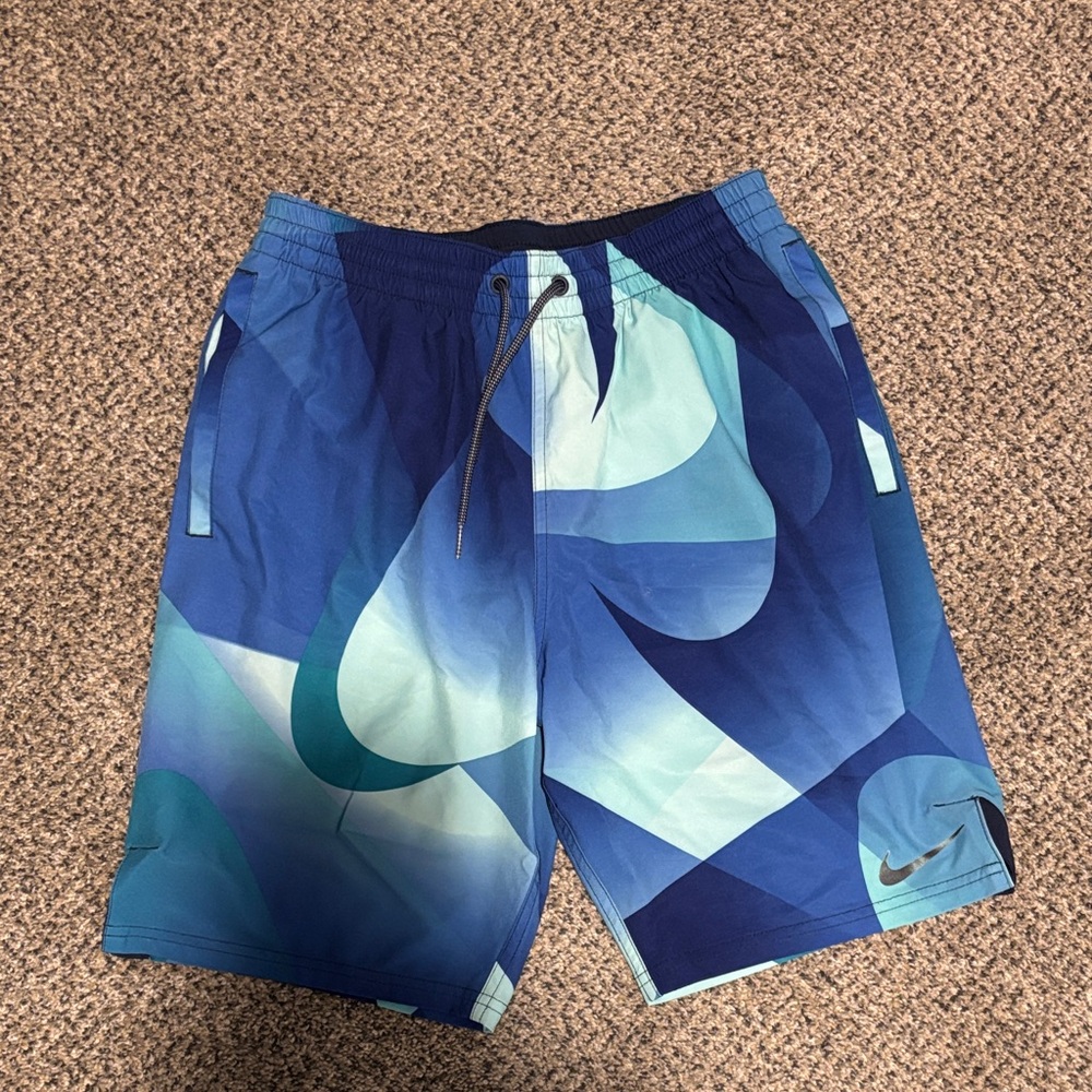 Nike Men's Blue Teal Abstract Print Swim Shorts